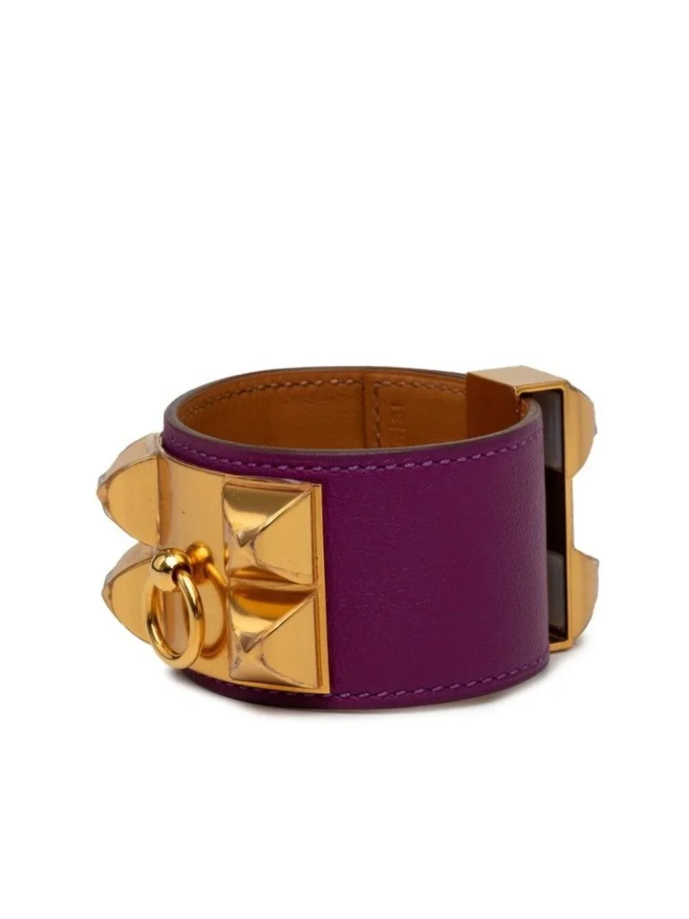 Hermes Collier de Chien Bracelet Purple Gold Leather Plated